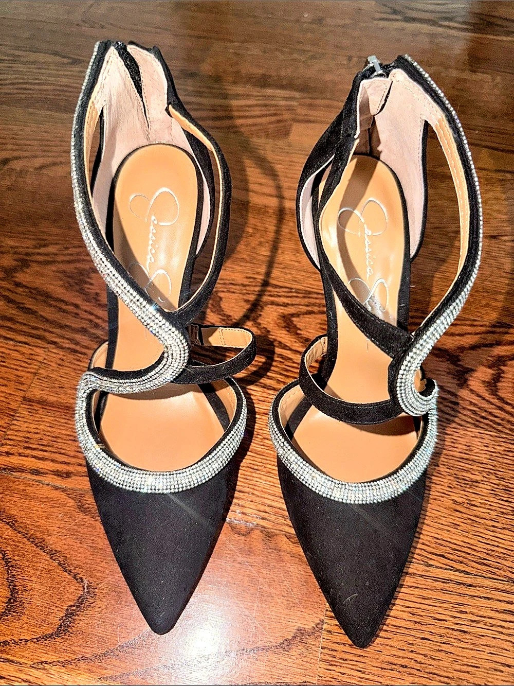 Jessica Simpson Rhinestone Pointed-Toe Heels in Black